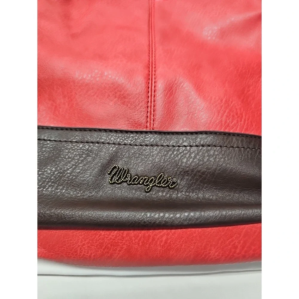 Wrangler Vegan Leather Hobo Bag Women's Top Handle Shoulder‎ Purse Red Brown NWT
